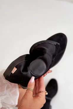 Boto Botki Ocieplane|Czarne Botki*Botki Damskie Zapinane Na Zamek Z Ozdobnym Detalem Eko Zamszowe Czarne Lerioria Czarny