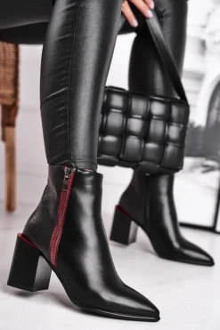 Clearance Damskie buty S.Barski Botki Damskie Zdobiony Słupek Czarne Lippi