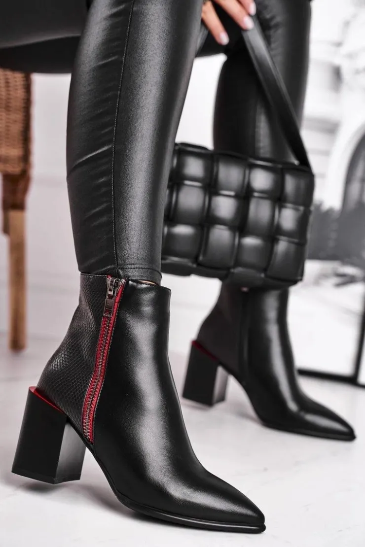 Clearance Damskie buty S.Barski Botki Damskie Zdobiony Słupek Czarne Lippi