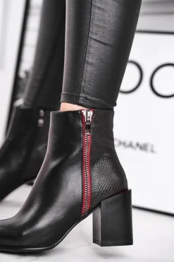 Clearance Damskie buty S.Barski Botki Damskie Zdobiony Słupek Czarne Lippi