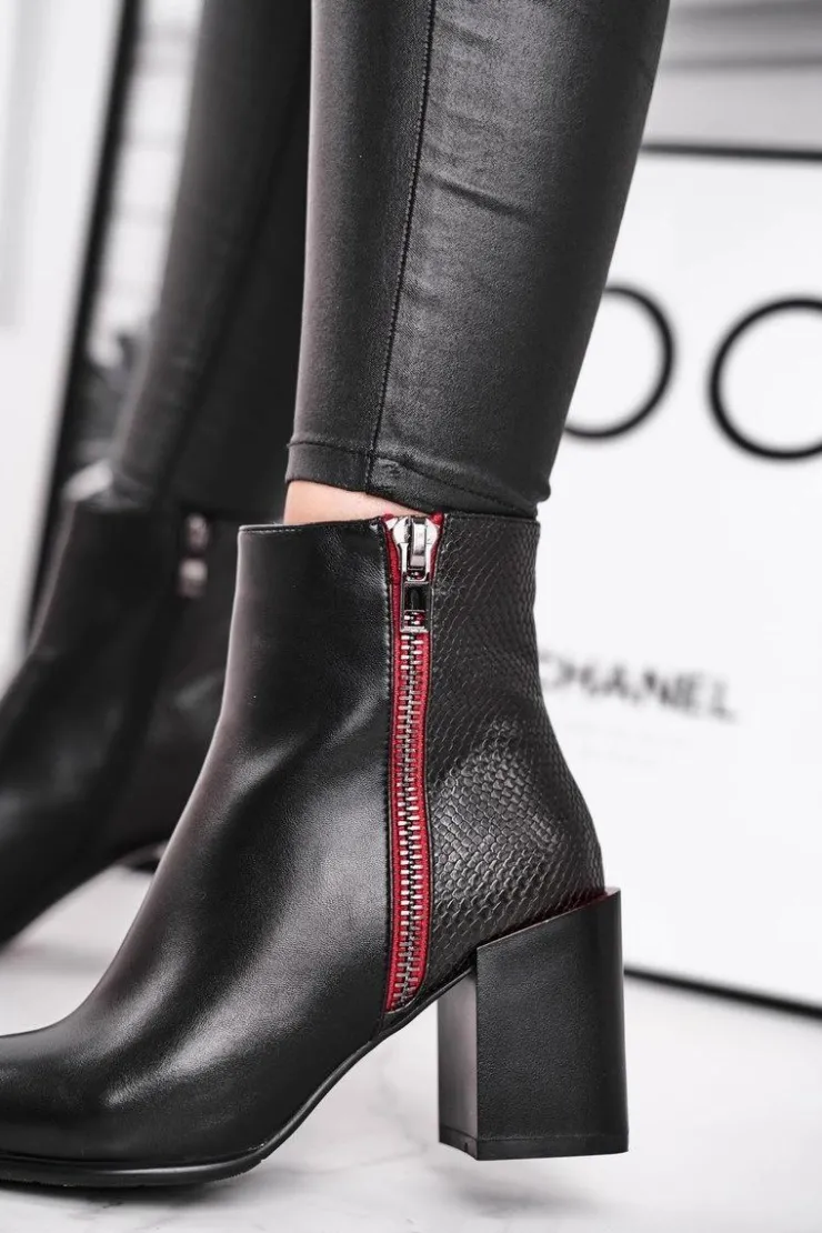 Clearance Damskie buty S.Barski Botki Damskie Zdobiony Słupek Czarne Lippi