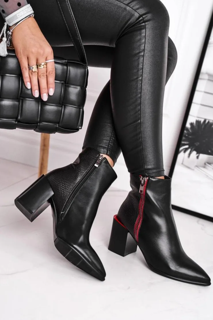 Clearance Damskie buty S.Barski Botki Damskie Zdobiony Słupek Czarne Lippi