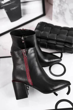 Clearance Damskie buty S.Barski Botki Damskie Zdobiony Słupek Czarne Lippi