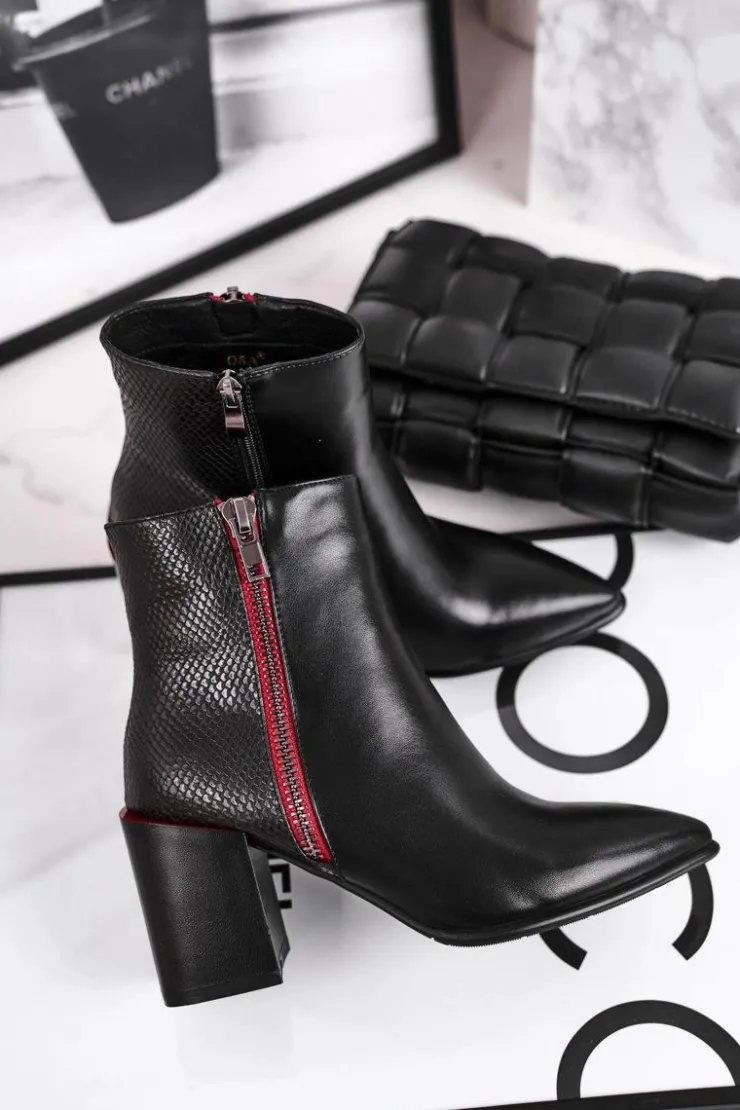 Clearance Damskie buty S.Barski Botki Damskie Zdobiony Słupek Czarne Lippi