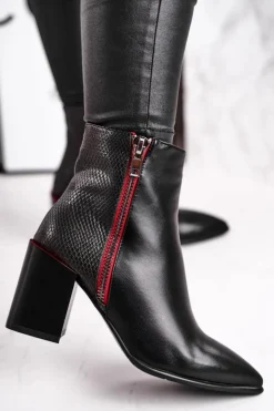 Clearance Damskie buty S.Barski Botki Damskie Zdobiony Słupek Czarne Lippi