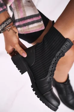 Damskie Boto Botki Damskie Ze Skarpetą Czarne Brielle