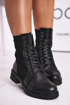 Damskie Boto Botki Damskie Ze Skarpetą Czarne Brielle