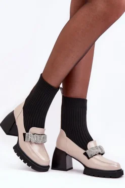 Damskie buty S.Barski Botki Ocieplane|Brązowe I Beżowe Botki*Botki Damskie Ze Skarpeta Na Obcasie Beżowe S.Barski MR870-41 Beżowy