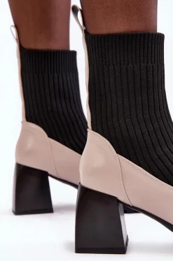 Damskie buty S.Barski Botki Ocieplane|Brązowe I Beżowe Botki*Botki Damskie Ze Skarpeta Na Obcasie Beżowe S.Barski MR870-41 Beżowy