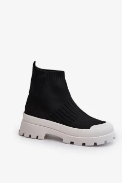 Damskie Boto Botki Damskie Ze Skarpetkową Cholewką Wsuwane Czarne Fiename