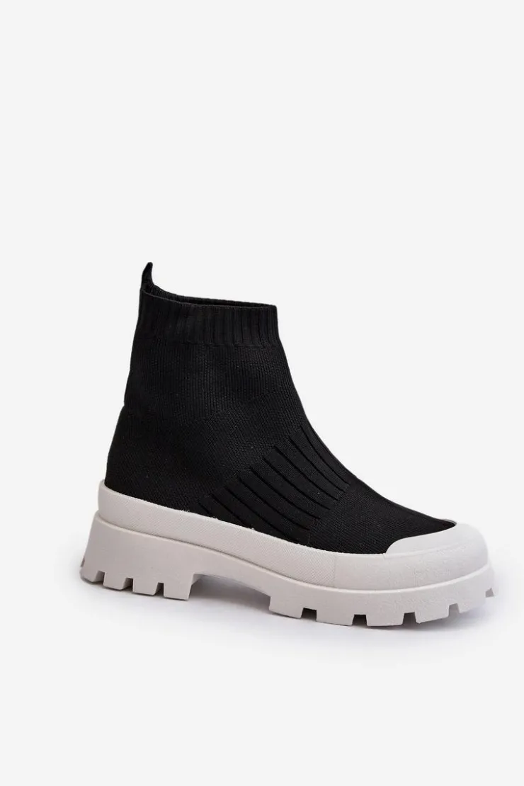 Damskie Boto Botki Damskie Ze Skarpetkową Cholewką Wsuwane Czarne Fiename