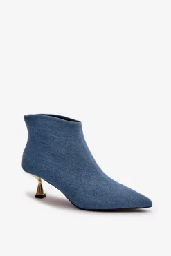 Damskie Boto Botki Jeansowe Damskie Na Szpilce Niebieskie Terlena