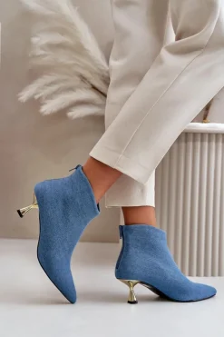 Damskie Boto Botki Jeansowe Damskie Na Szpilce Niebieskie Terlena