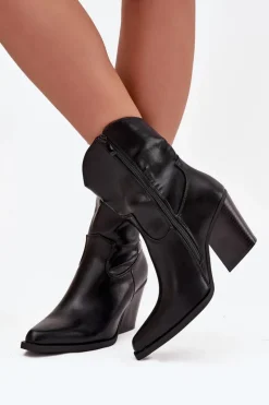 Boto Botki Ocieplane|Botki Skórzane*Botki Kowbojki Damskie Eko Skórzane Na Słupku Czarne Morelia Czarny