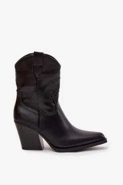 Boto Botki Ocieplane|Botki Skórzane*Botki Kowbojki Damskie Eko Skórzane Na Słupku Czarne Morelia Czarny