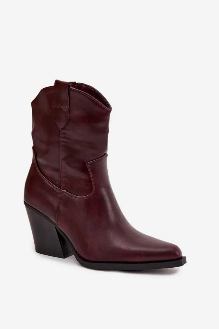 Hot Boto Botki Kowbojki Damskie Eko Skórzane Na Słupku Bordowe Morelia Czerwony