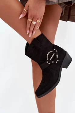 Boto Botki Na Słupku|Botki Na Obcasie*Botki Kowbojki Damskie Na Obcasie Z Ozdobnym Detalem Czarne Halivine