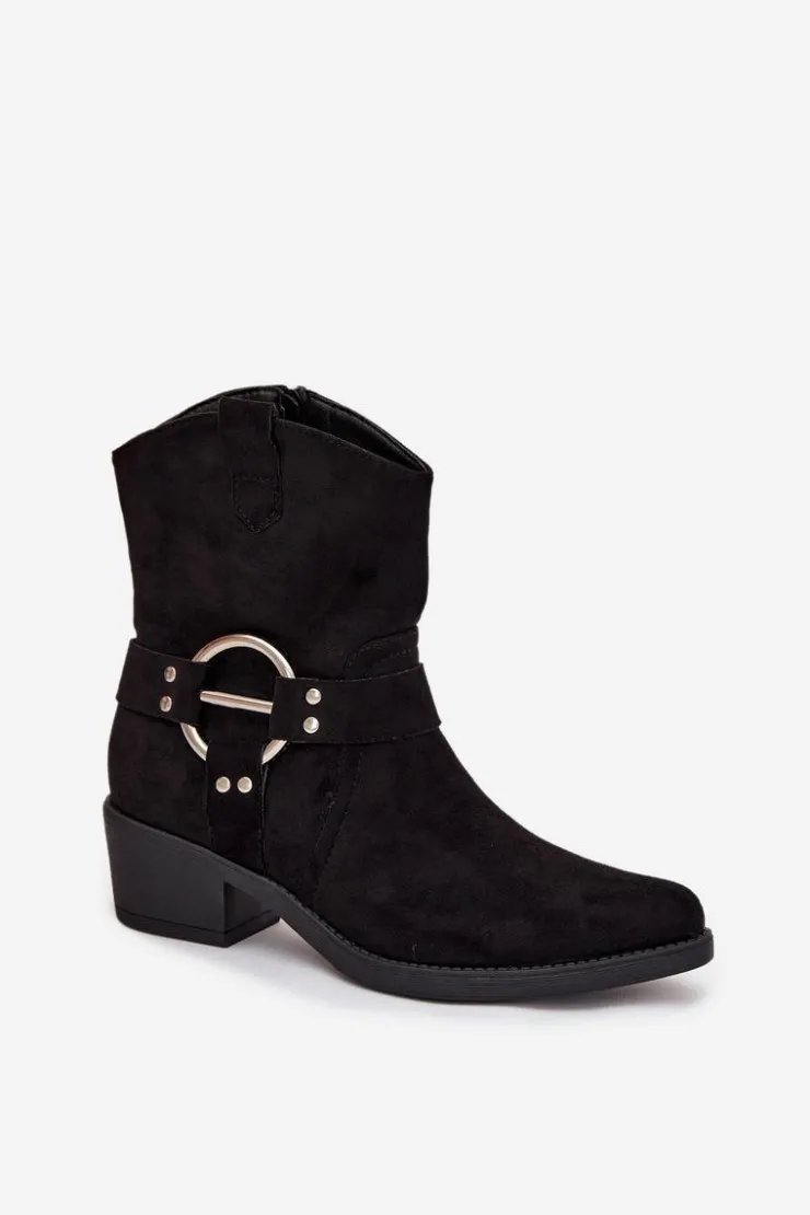 Boto Botki Na Słupku|Botki Na Obcasie*Botki Kowbojki Damskie Na Obcasie Z Ozdobnym Detalem Czarne Halivine