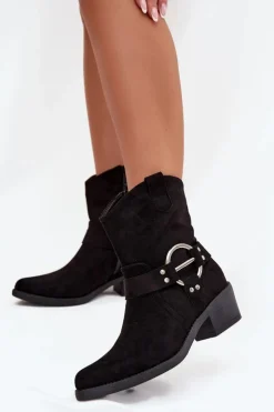 Boto Botki Na Słupku|Botki Na Obcasie*Botki Kowbojki Damskie Na Obcasie Z Ozdobnym Detalem Czarne Halivine