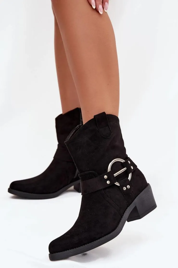 Boto Botki Na Słupku|Botki Na Obcasie*Botki Kowbojki Damskie Na Obcasie Z Ozdobnym Detalem Czarne Halivine