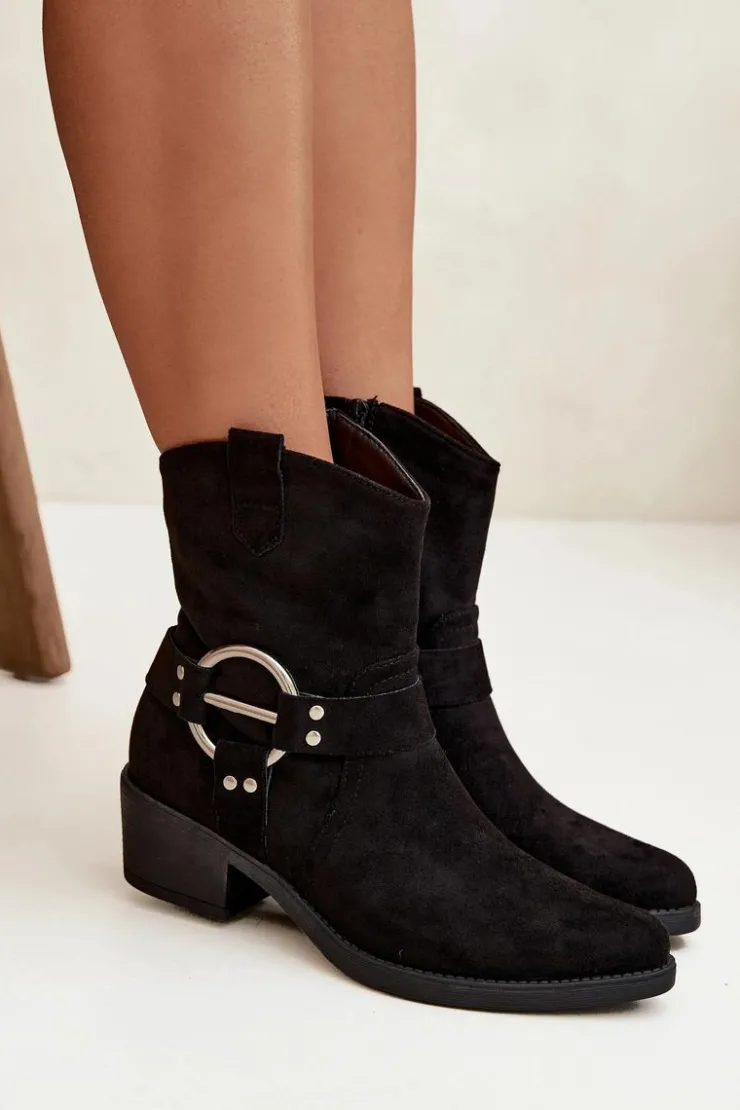 Boto Botki Na Słupku|Botki Na Obcasie*Botki Kowbojki Damskie Na Obcasie Z Ozdobnym Detalem Czarne Halivine