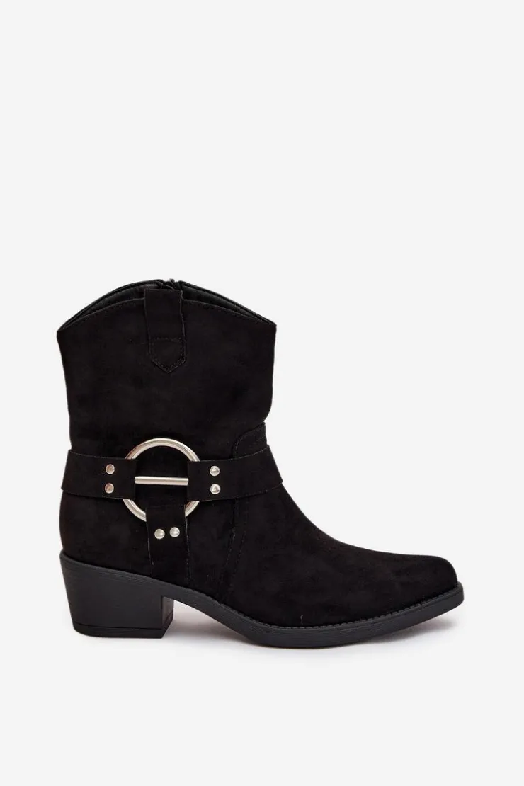 Boto Botki Na Słupku|Botki Na Obcasie*Botki Kowbojki Damskie Na Obcasie Z Ozdobnym Detalem Czarne Halivine