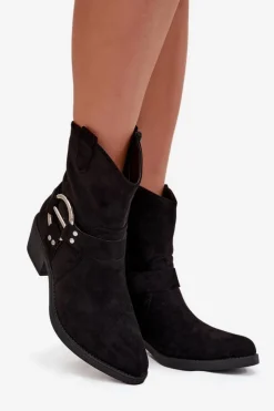 Boto Botki Na Słupku|Botki Na Obcasie*Botki Kowbojki Damskie Na Obcasie Z Ozdobnym Detalem Czarne Halivine