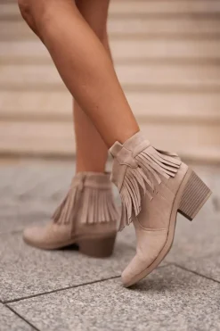 Damskie buty S.Barski Botki Skórzane|Botki Na Słupku*Botki Kowbojki Damskie Na Zamek Eko Zamszowe Beżowe S.Barski HY42-127