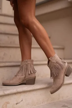 Damskie buty S.Barski Botki Skórzane|Botki Na Słupku*Botki Kowbojki Damskie Na Zamek Eko Zamszowe Beżowe S.Barski HY42-127