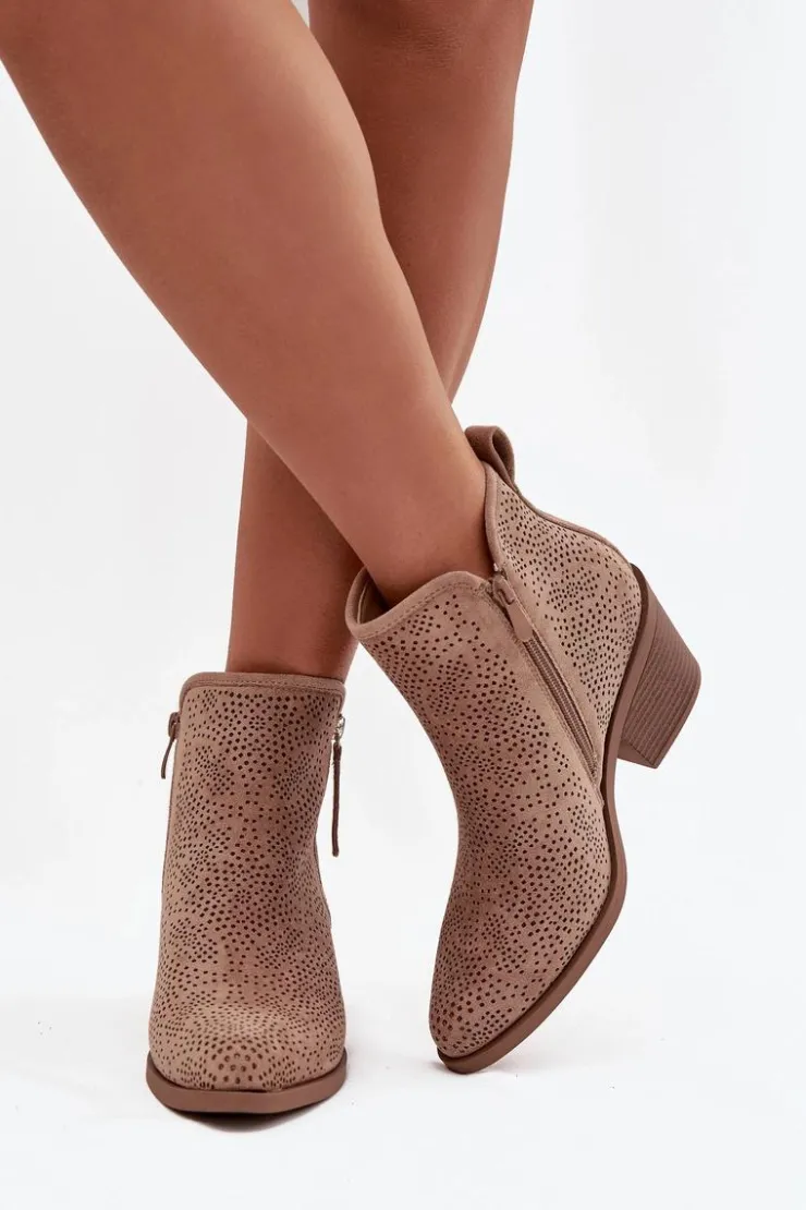 Hot Damskie buty S.Barski Botki Kowbojki Damskie Na Obcasie S.Barski HY52-538 Beżowe Beżowy