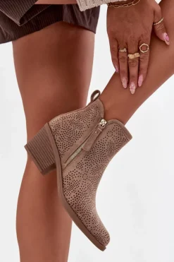 Hot Damskie buty S.Barski Botki Kowbojki Damskie Na Obcasie S.Barski HY52-538 Beżowe Beżowy