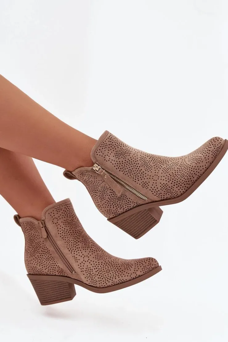 Hot Damskie buty S.Barski Botki Kowbojki Damskie Na Obcasie S.Barski HY52-538 Beżowe Beżowy