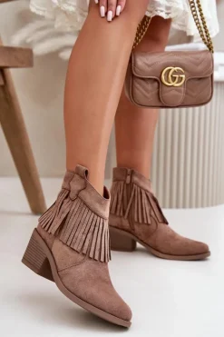 Clearance Damskie buty S.Barski Botki Kowbojki Damskie Na Zamek Eko Zamszowe Brązowe S.Barski HY42-127 Brązowy