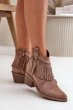 Clearance Damskie buty S.Barski Botki Kowbojki Damskie Na Zamek Eko Zamszowe Brązowe S.Barski HY42-127 Brązowy