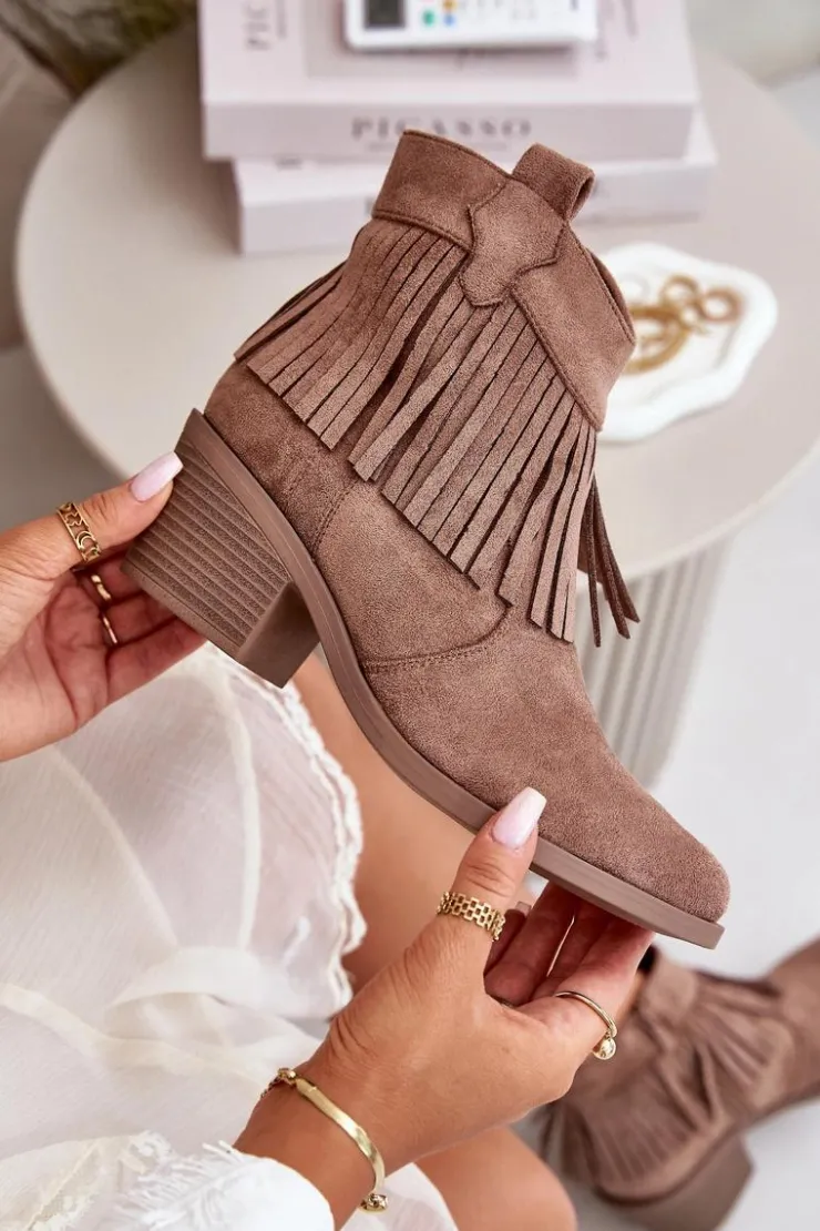 Clearance Damskie buty S.Barski Botki Kowbojki Damskie Na Zamek Eko Zamszowe Brązowe S.Barski HY42-127 Brązowy