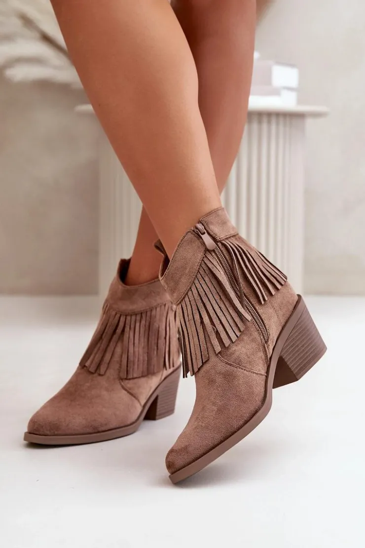 Clearance Damskie buty S.Barski Botki Kowbojki Damskie Na Zamek Eko Zamszowe Brązowe S.Barski HY42-127 Brązowy