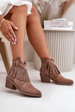 Clearance Damskie buty S.Barski Botki Kowbojki Damskie Na Zamek Eko Zamszowe Brązowe S.Barski HY42-127 Brązowy