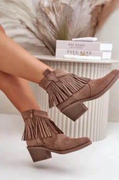 Clearance Damskie buty S.Barski Botki Kowbojki Damskie Na Zamek Eko Zamszowe Brązowe S.Barski HY42-127 Brązowy