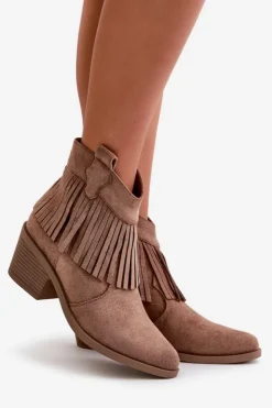 Clearance Damskie buty S.Barski Botki Kowbojki Damskie Na Zamek Eko Zamszowe Brązowe S.Barski HY42-127 Brązowy