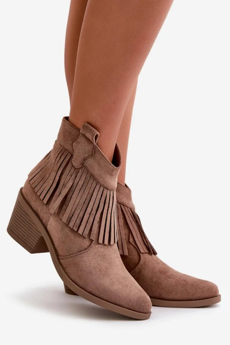 Clearance Damskie buty S.Barski Botki Kowbojki Damskie Na Zamek Eko Zamszowe Brązowe S.Barski HY42-127 Brązowy