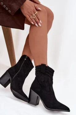 Damskie Boto Botki Kowbojki Damskie Na Słupku Czarne Jessa