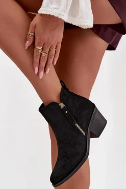 Damskie Damskie buty S.Barski Botki Kowbojki Damskie Na Obcasie S.Barski HY52-538 Czarne