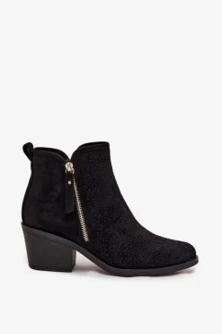 Damskie Damskie buty S.Barski Botki Kowbojki Damskie Na Obcasie S.Barski HY52-538 Czarne