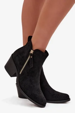 Damskie Damskie buty S.Barski Botki Kowbojki Damskie Na Obcasie S.Barski HY52-538 Czarne