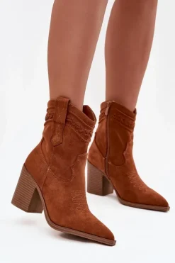 Boto Botki Na Słupku|Botki Na Obcasie*Botki Kowbojki Damskie Na Słupku Camel Jessa Brązowy