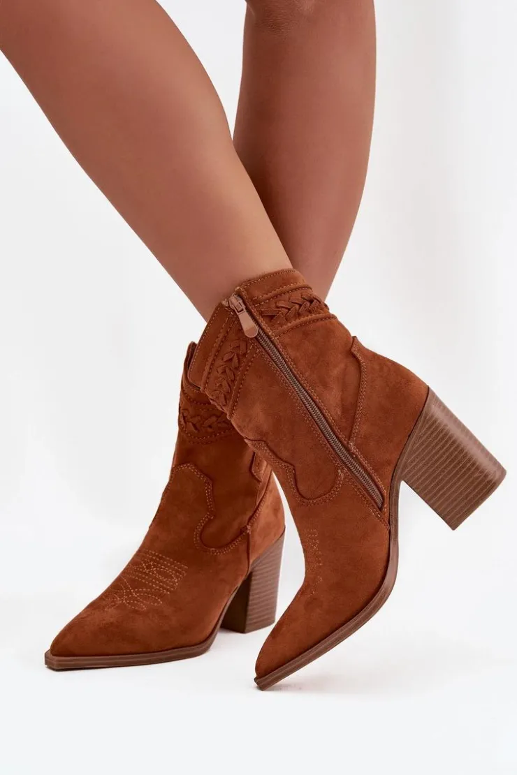 Boto Botki Na Słupku|Botki Na Obcasie*Botki Kowbojki Damskie Na Słupku Camel Jessa Brązowy