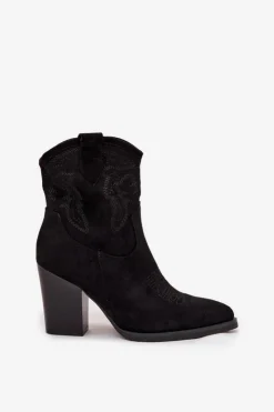 Damskie Boto Botki Kowbojki Damskie Na Słupku Eko Zamszowe Czarne Carissa