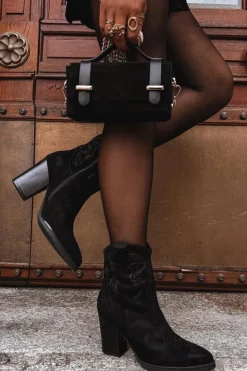 Damskie Boto Botki Kowbojki Damskie Na Słupku Eko Zamszowe Czarne Carissa