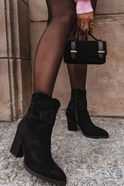 Damskie Boto Botki Kowbojki Damskie Na Słupku Eko Zamszowe Czarne Carissa