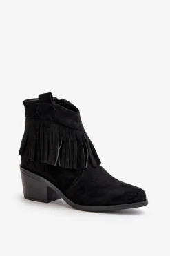 Discount Damskie buty S.Barski Botki Kowbojki Damskie Na Zamek Eko Zamszowe Czarne S.Barski HY42-127